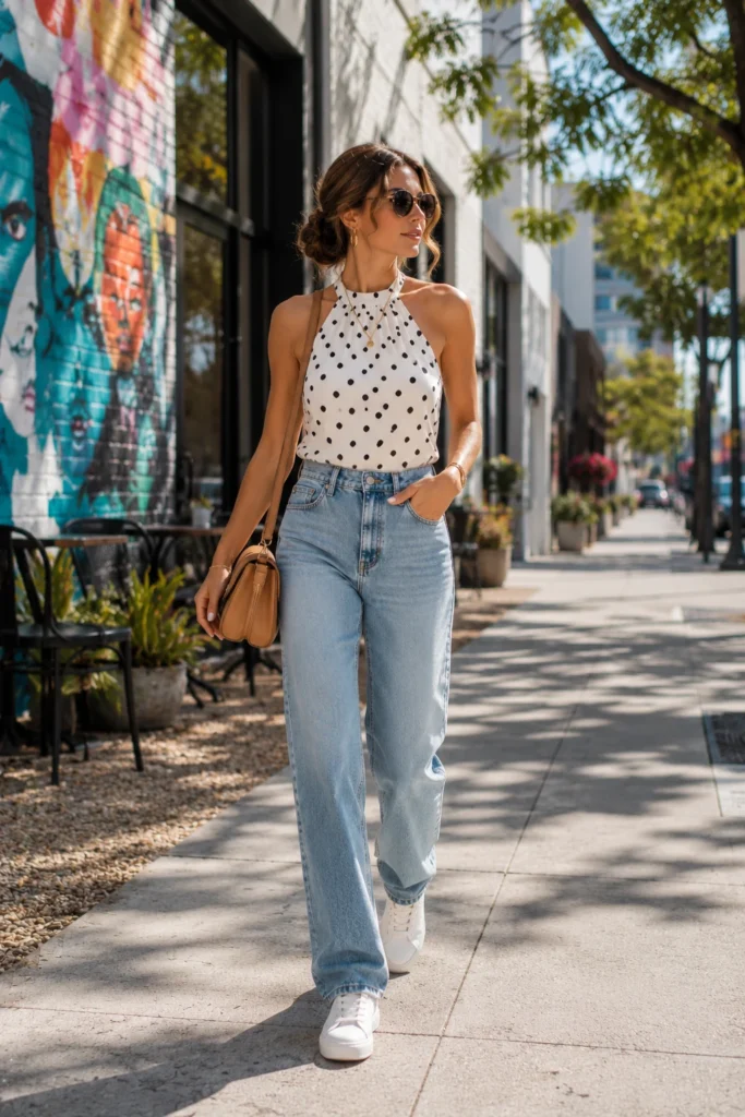 Polka Dot Halter Top Outfit