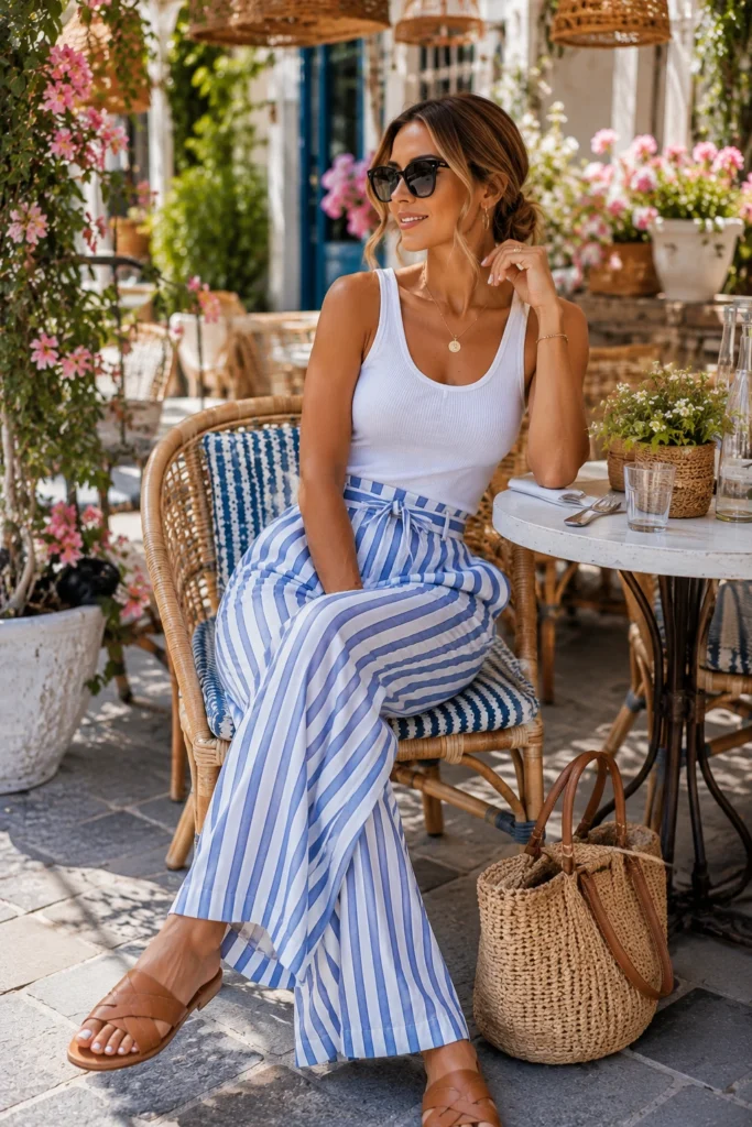 Blue and White Striped Pants