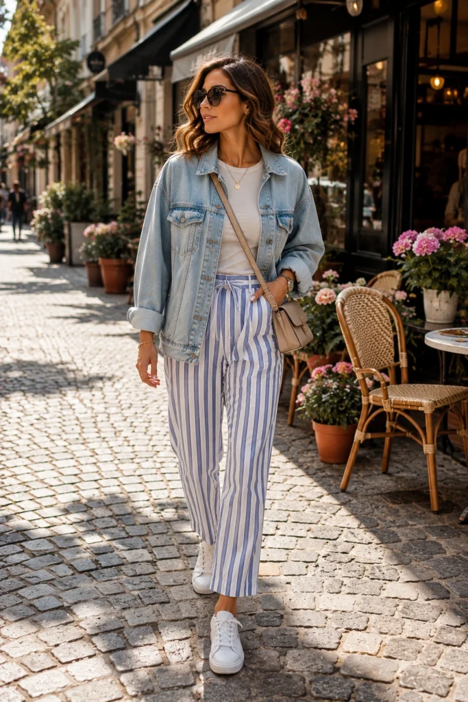 Blue and White Striped Pants